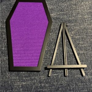 Purple Coffin-Shaped Letter Board with Black Easel